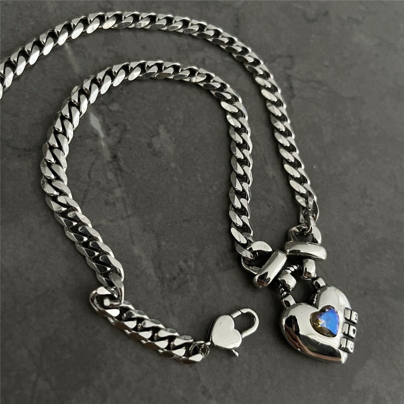 Thai Silver-Plated Heart Sweater Necklace