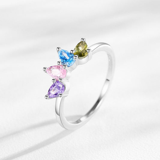 S925 Sterling Silver Drop-shaped Colored Zircon Ring