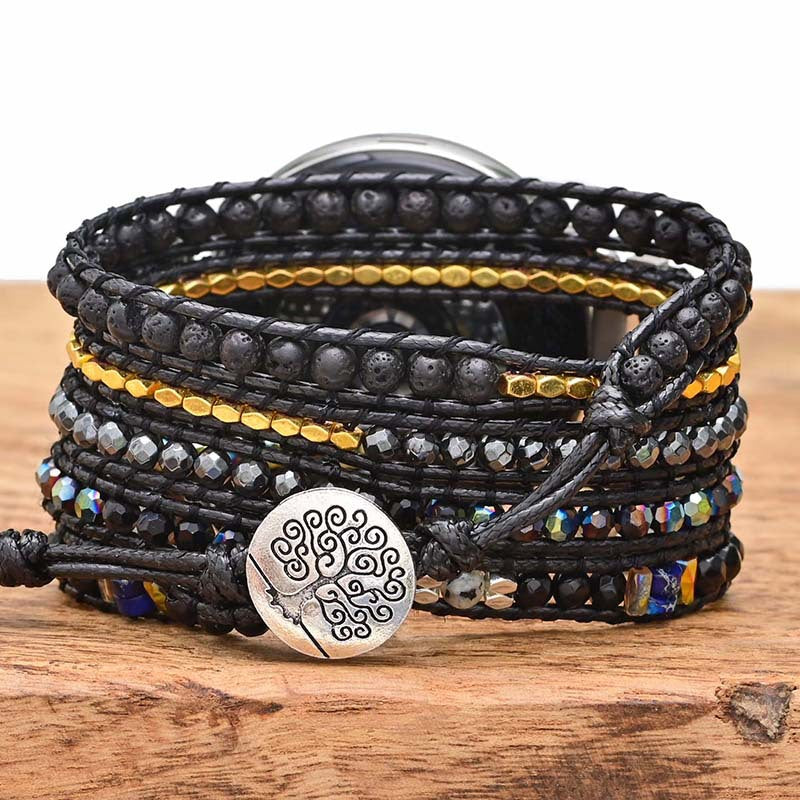 Black Vintage Natural Stone Woven Watch Band