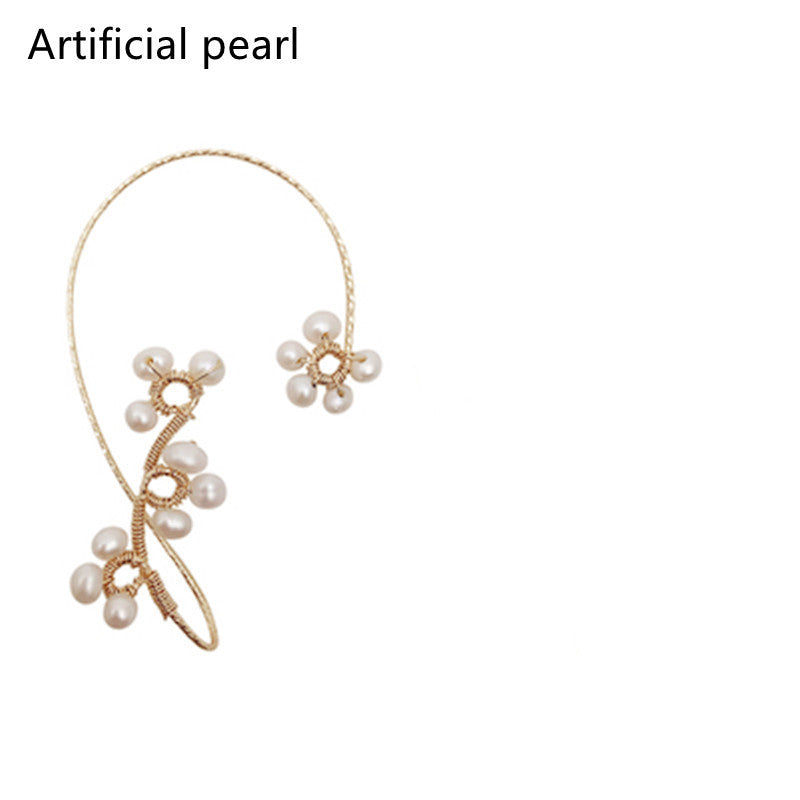 Flower Design Hand-woven Pearl Earrings - Kaldas Online Shopping