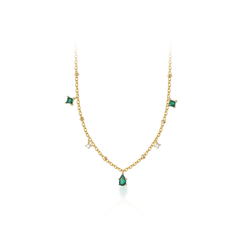 Square Green Water Drop S925 Silver Necklace