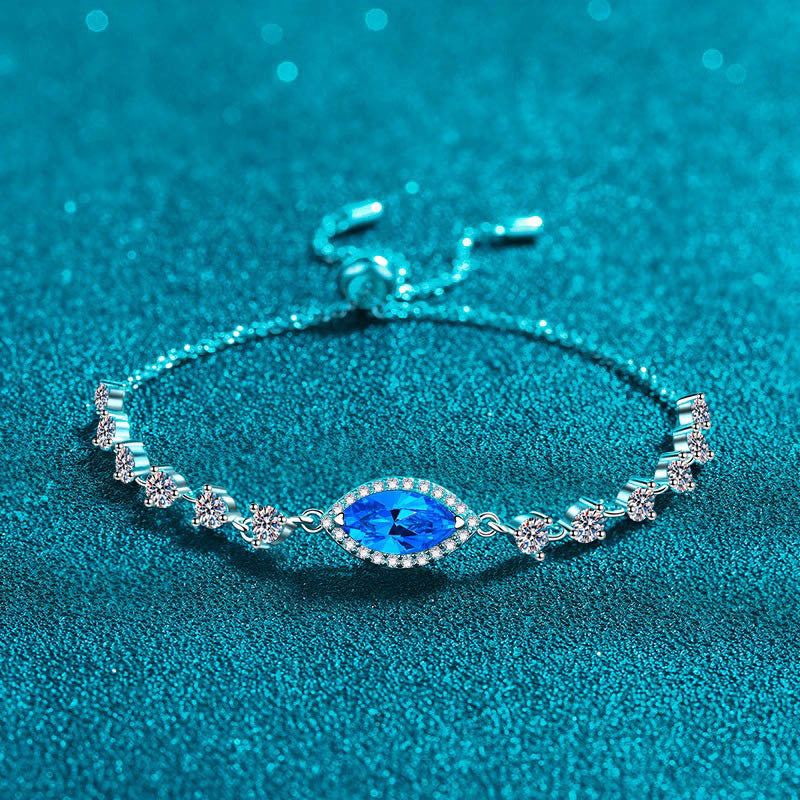 925 Silver Blue Horse Eye Moissanite Bracelet