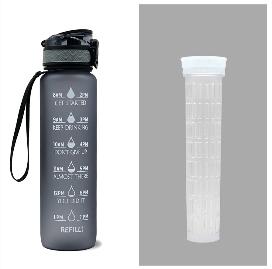 1L Tritan Water Bottle with Time Marker and Bounce Cover: Leakproof Sports Fitness Companion
