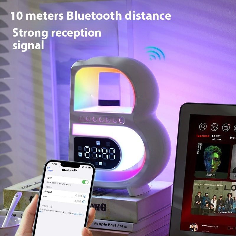 B-Shaped Bluetooth Speaker with Wireless Charger and Rhythm Lighting