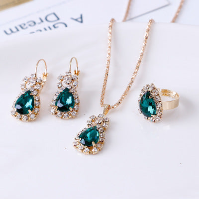 Rhinestone necklace earrings ring set