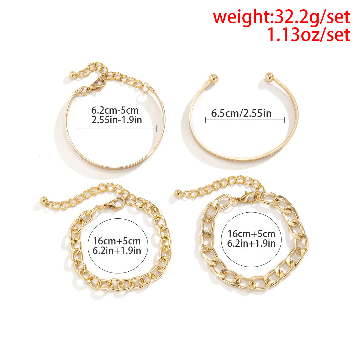 C-shaped Hollow Chain Bracelet Set - Kaldas Online Shopping