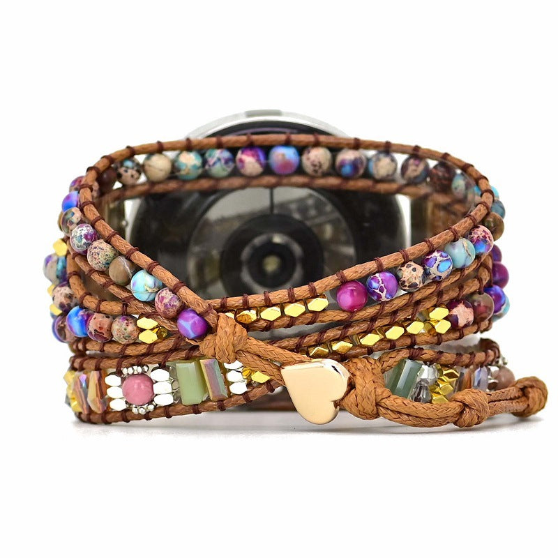 Boho Wrapped Stone Bead Woven Watch Band