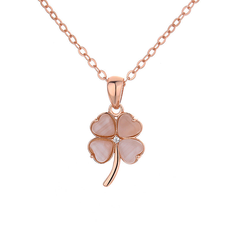 S925 Sterling Silver Clover Opal Necklace