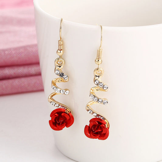 Red Rose Drop Earrings - Kaldas Online Shopping