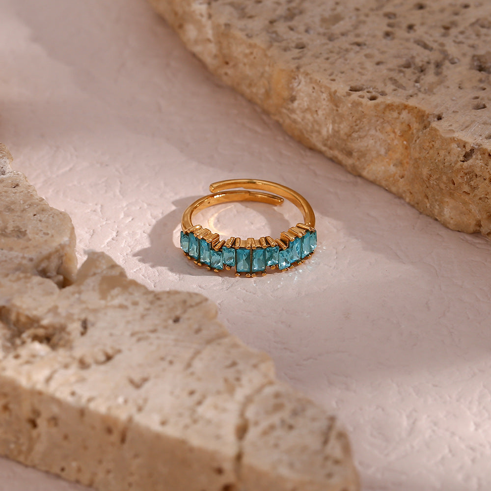 Stainless Steel Rectangular Zircon Ring