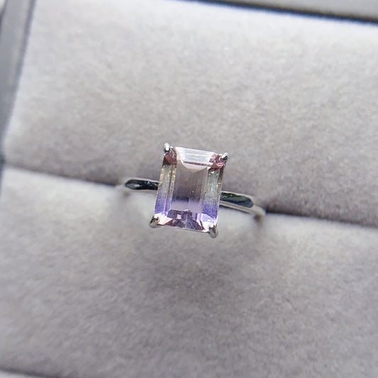 S925 Silver Inlaid Natural Ametrine Ring