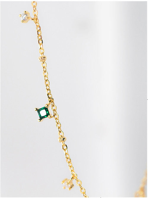 Square Green Water Drop S925 Silver Necklace