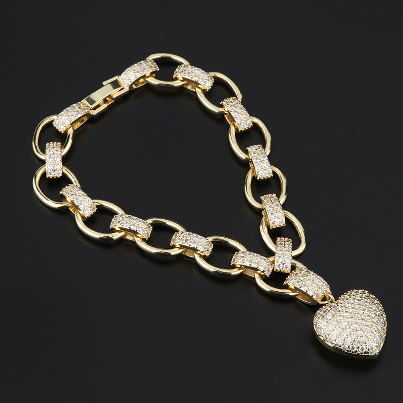 Micro Inlaid Heart-Shaped Necklace - Bracelet Set - Kaldas Online Shopping