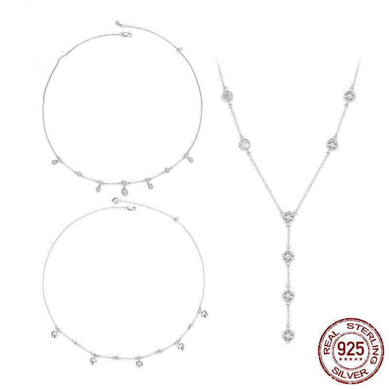 S925 Sliver Heart-shaped Tassel Necklace