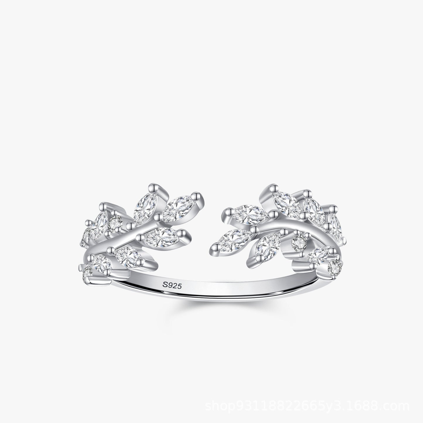 S925 Silver Shiny Leaves Ring