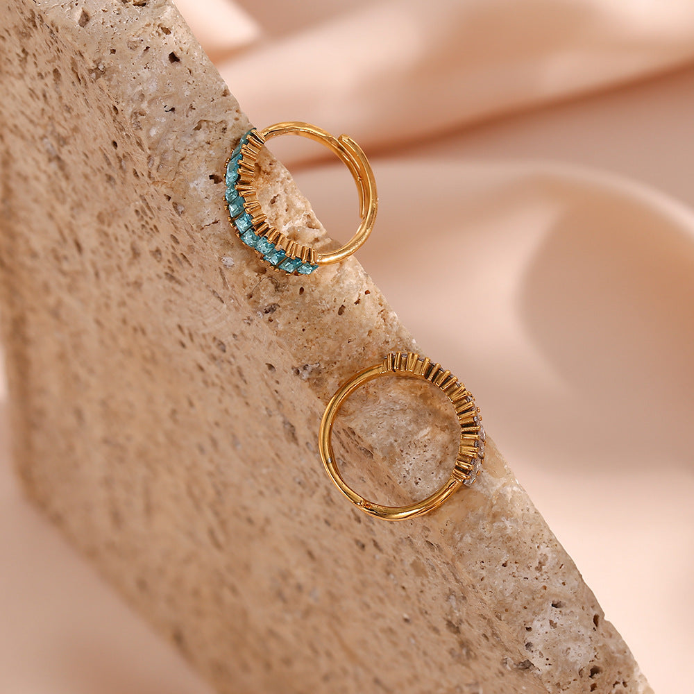 Stainless Steel Rectangular Zircon Ring