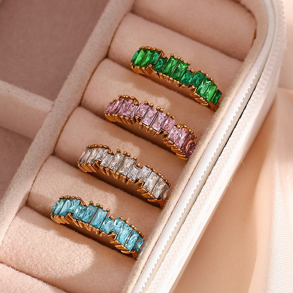 Stainless Steel Rectangular Zircon Ring