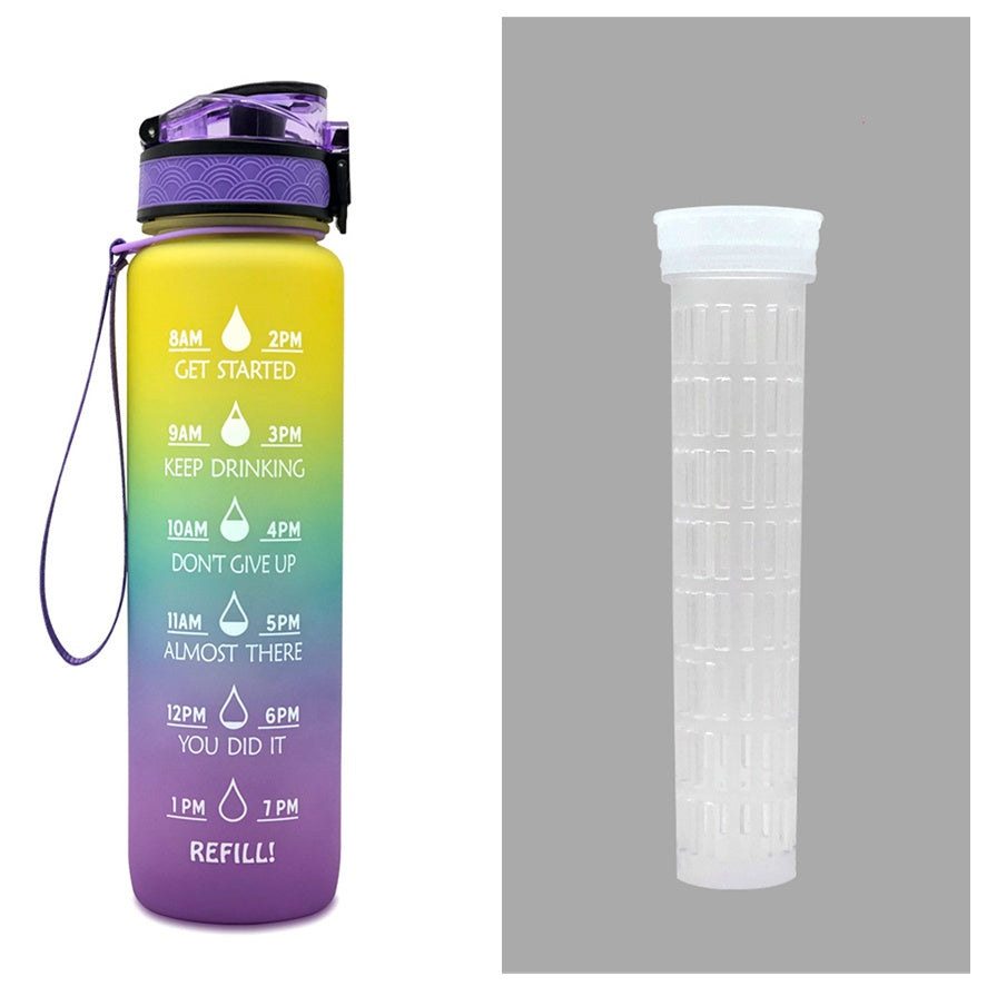 1L Tritan Water Bottle with Time Marker and Bounce Cover: Leakproof Sports Fitness Companion
