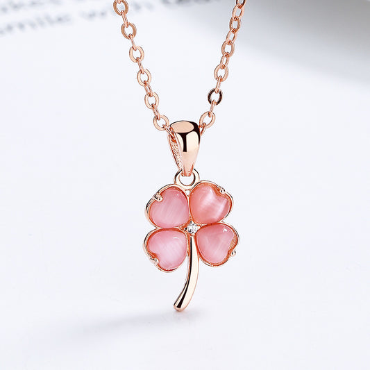 S925 Sterling Silver Clover Opal Necklace