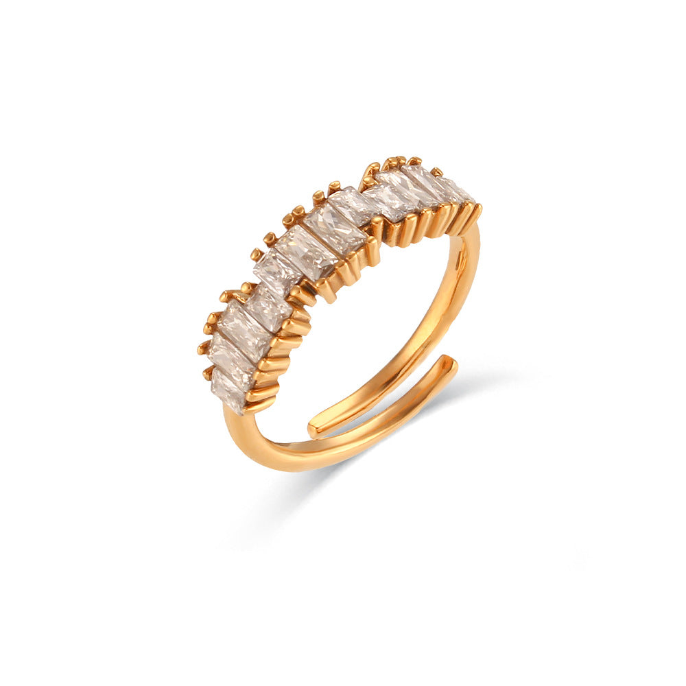Stainless Steel Rectangular Zircon Ring