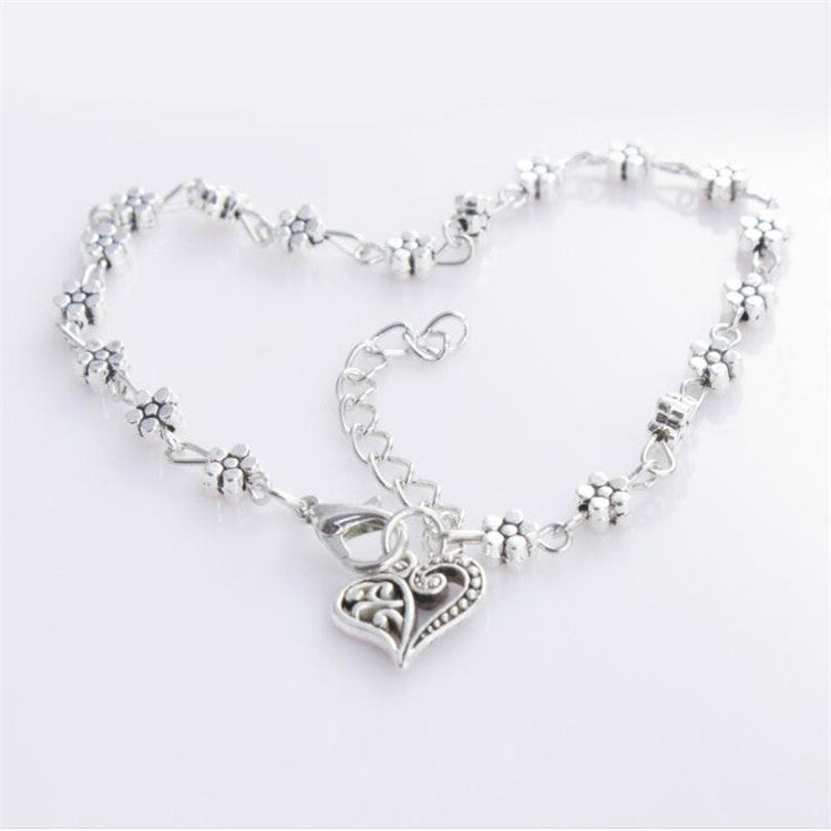 Silver Hollow Plum Blossom Heart-shaped Anklet