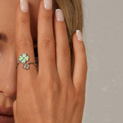 Lucky Four-Leaf Clover Ring Sterling Silver