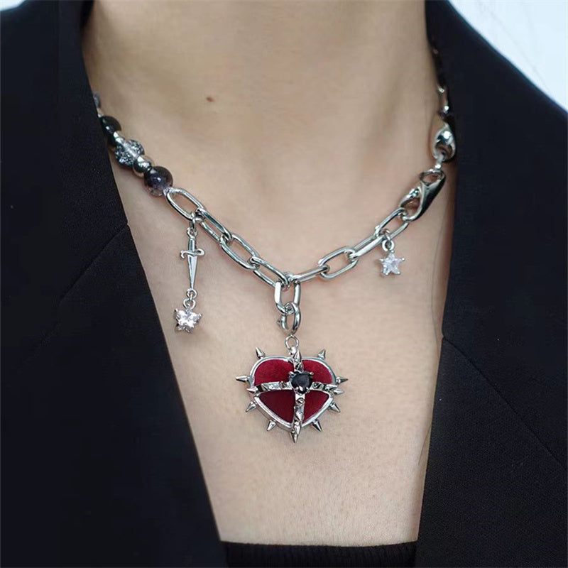 Spikes Patchwork Chain Necklace - Kaldas Online Shopping