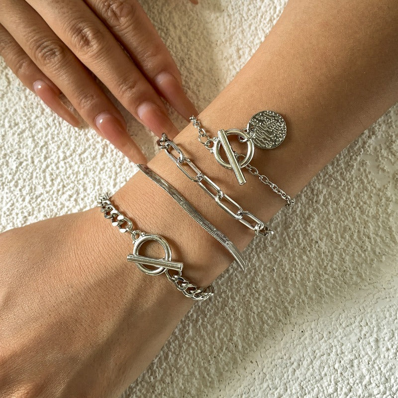 Metal Wind Hollow Chain 4 Bracelets Set
