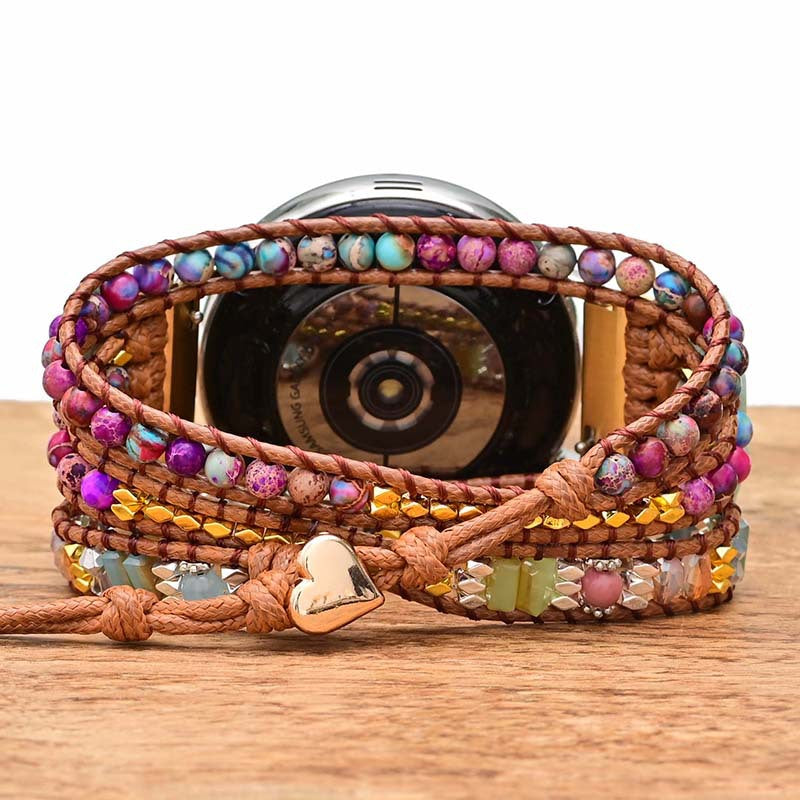 Boho Wrapped Stone Bead Woven Watch Band