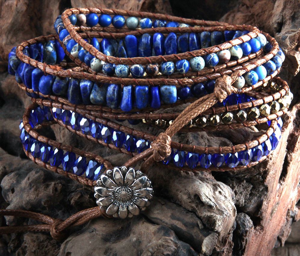 Vintage Natural Cut Stone Leather Bracelet