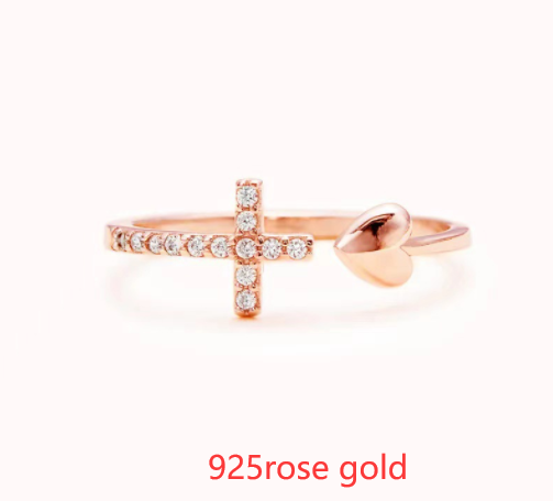 S925 Sterling Silver Heart Cross Open Ring - Kaldas Online Shopping