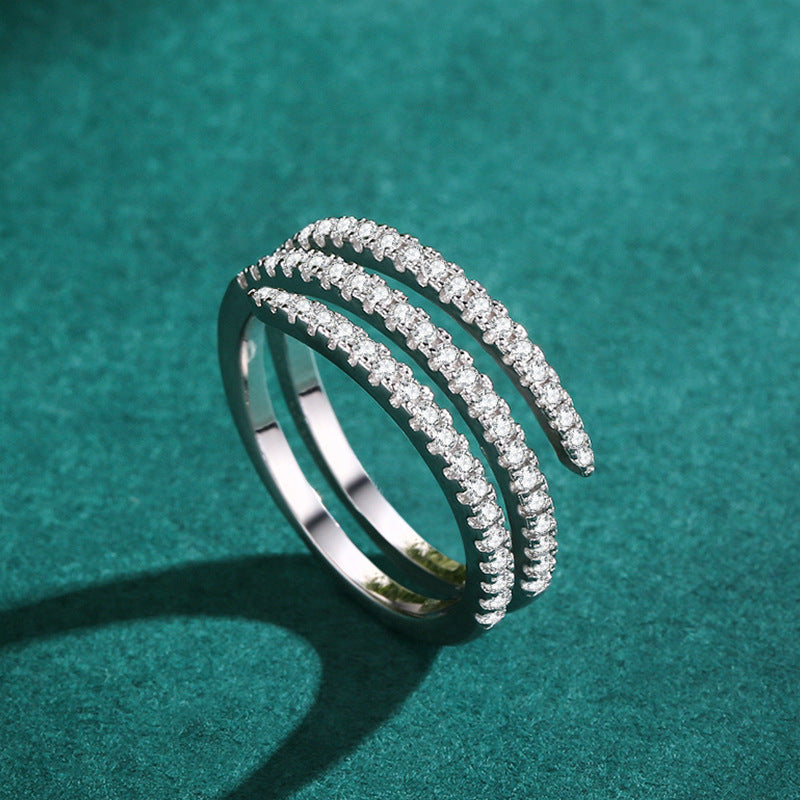 S925 Sterling Silver Double Layer Rhinestone Ring