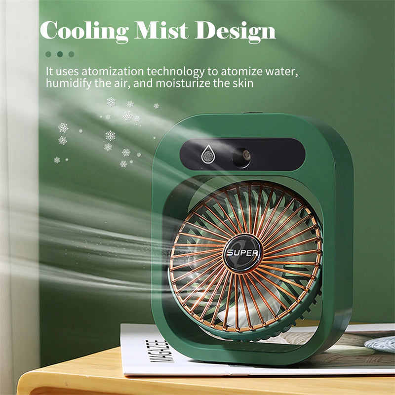 USB Rechargeable Desk Misting Fan with Humidifier and 3 Wind Speeds