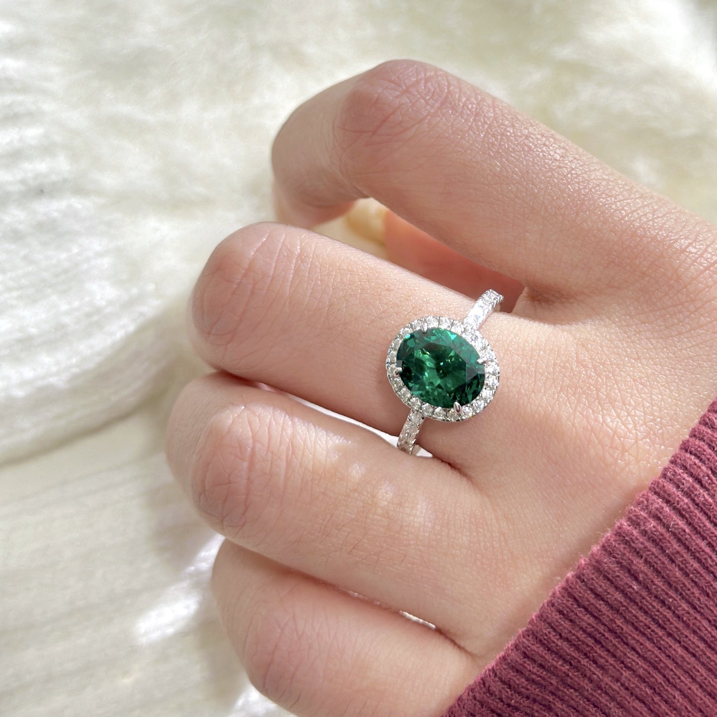 S925 Sterling Silver Oval Diamond Ring