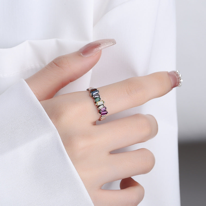 S925 Silver Colorful Zircon Ring