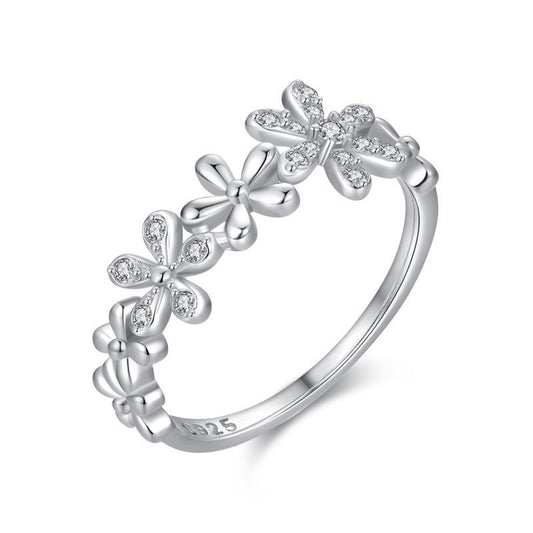 Sterling Silver Micro Diamond Daisy Ring