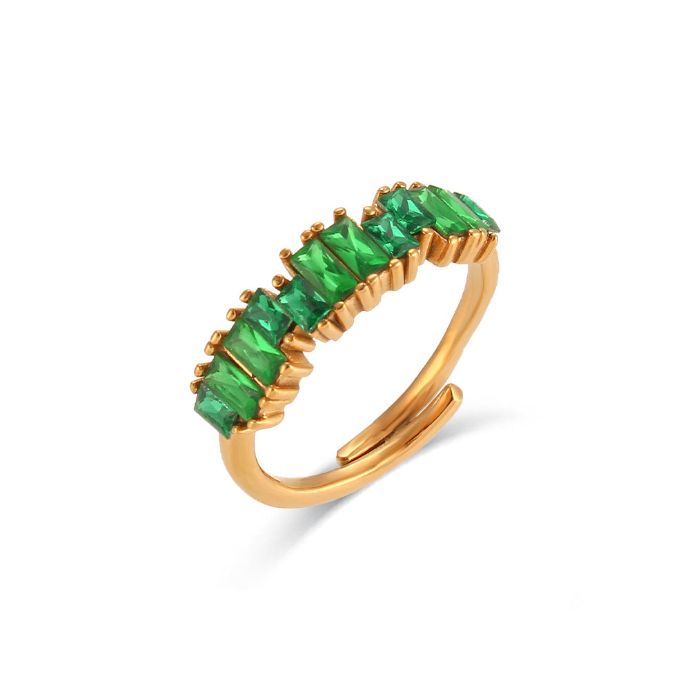 Stainless Steel Rectangular Zircon Ring