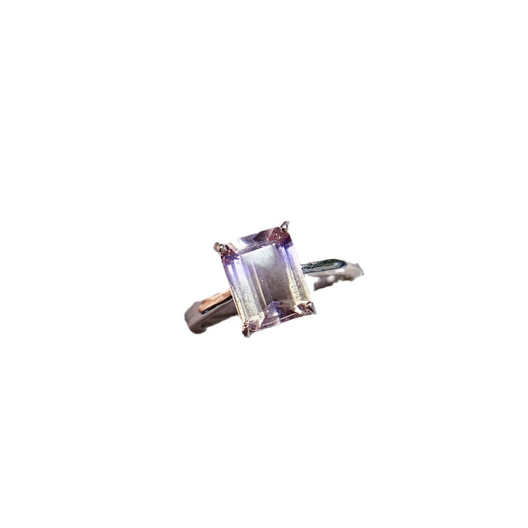 S925 Silver Inlaid Natural Ametrine Ring