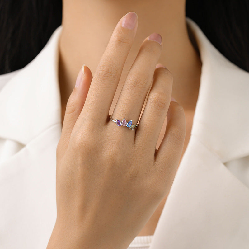 S925 Sterling Silver Drop-shaped Colored Zircon Ring