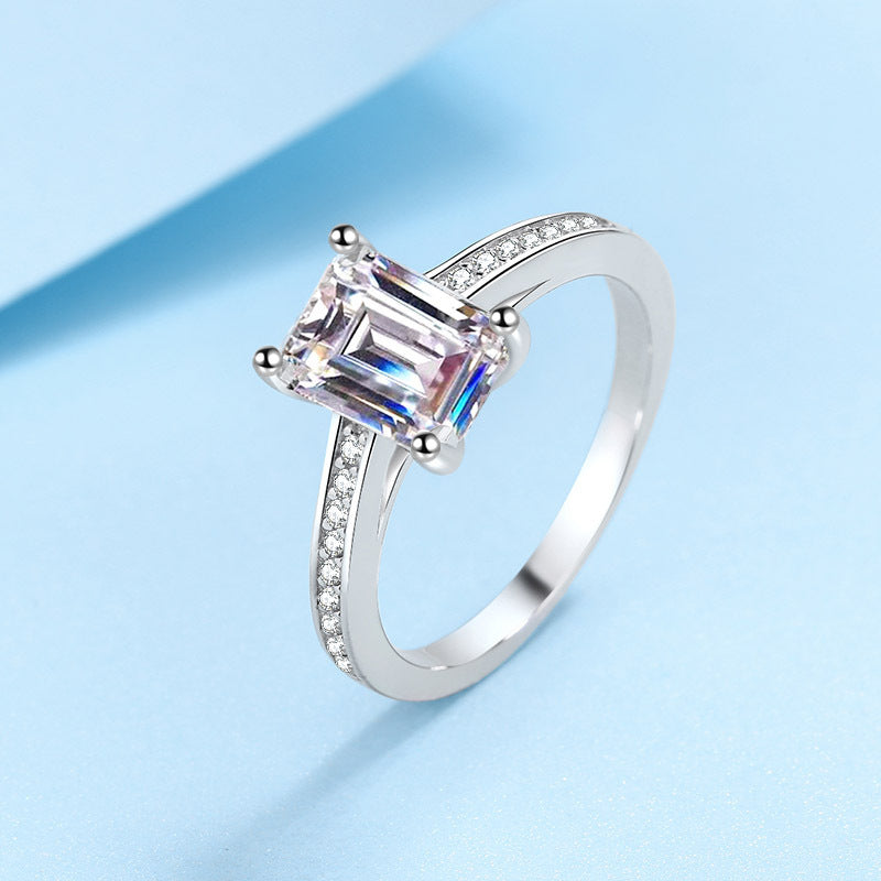 S925 Silver Rectangular Moissanite Ring