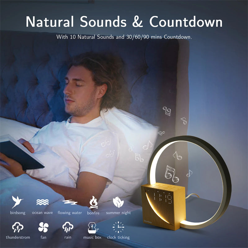 Touch Bedside Lamp with Alarm Clock, Natural Sounds, and Touch Control