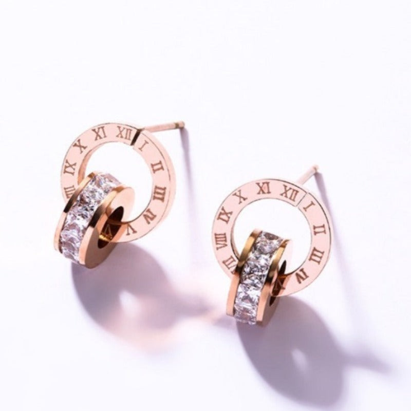 Titanium Steel Roman Numeral Earrings-Bracelet-Necklace set