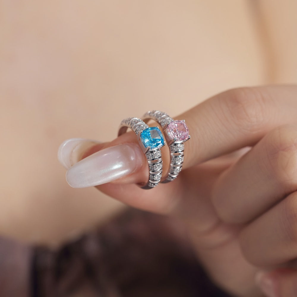 S925 Silver Hollow Ring with Ice Flower Cut Zircon