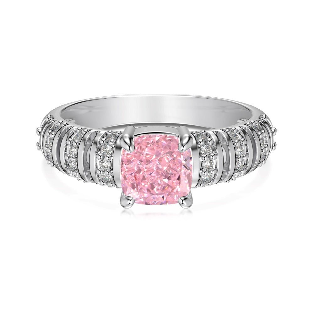 S925 Silver Hollow Ring with Ice Flower Cut Zircon