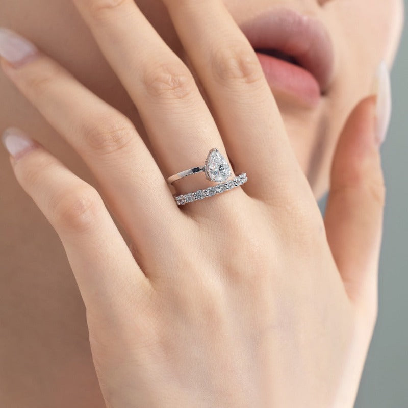 S925 Silver Pear-shaped Zircon Double-layer Fashion Ring