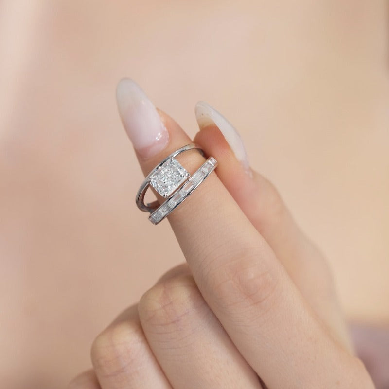 S925 Silver Double-layer Rectangular Zircon Ring