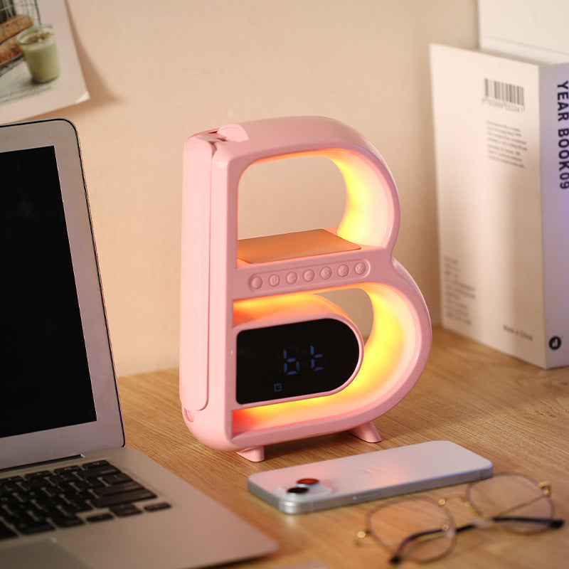 B-Shaped Bluetooth Speaker with Wireless Charger and Rhythm Lighting