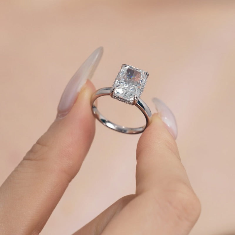 S925 Silver Rectangular Ice Flower Cut Zircon Ring