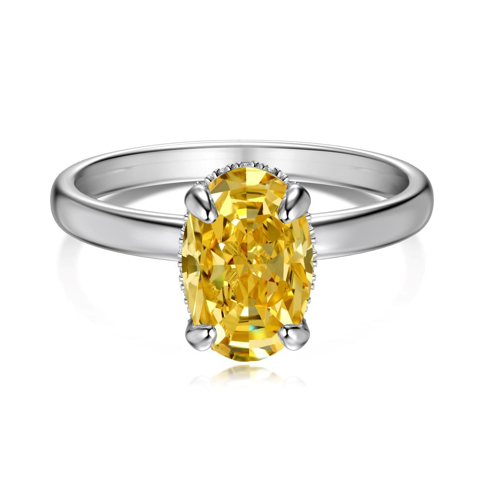 S925 Silver Oval Ice Flower Cut Zircon Ring