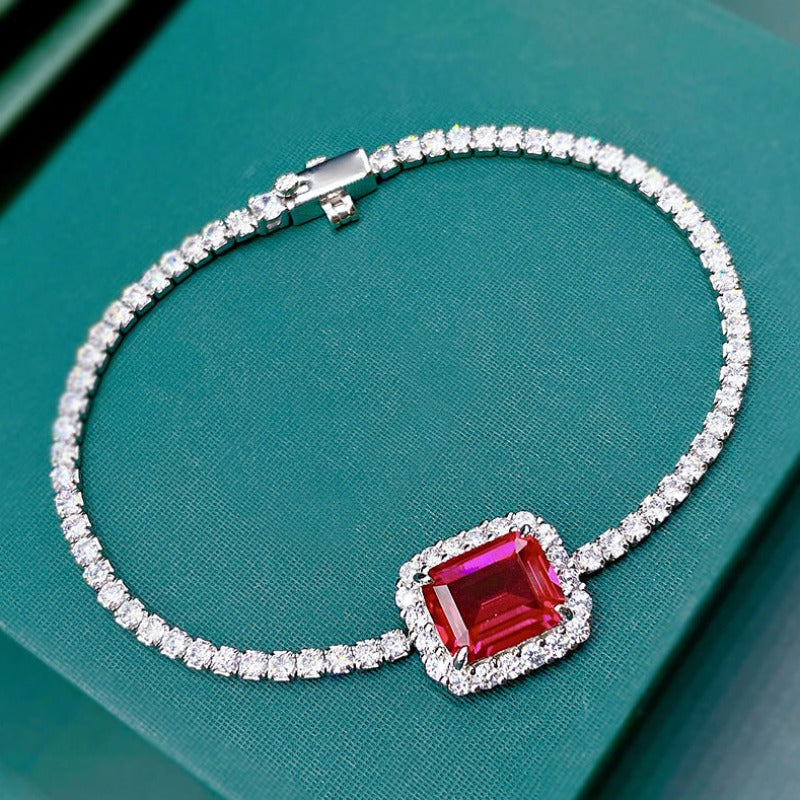 S925 Sterling Silver Synthetic Emerald Bracelet